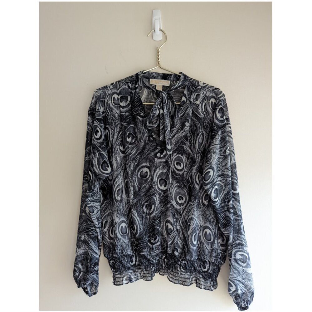 Michael Kors Peacock Print Semi-Sheer Blouse
